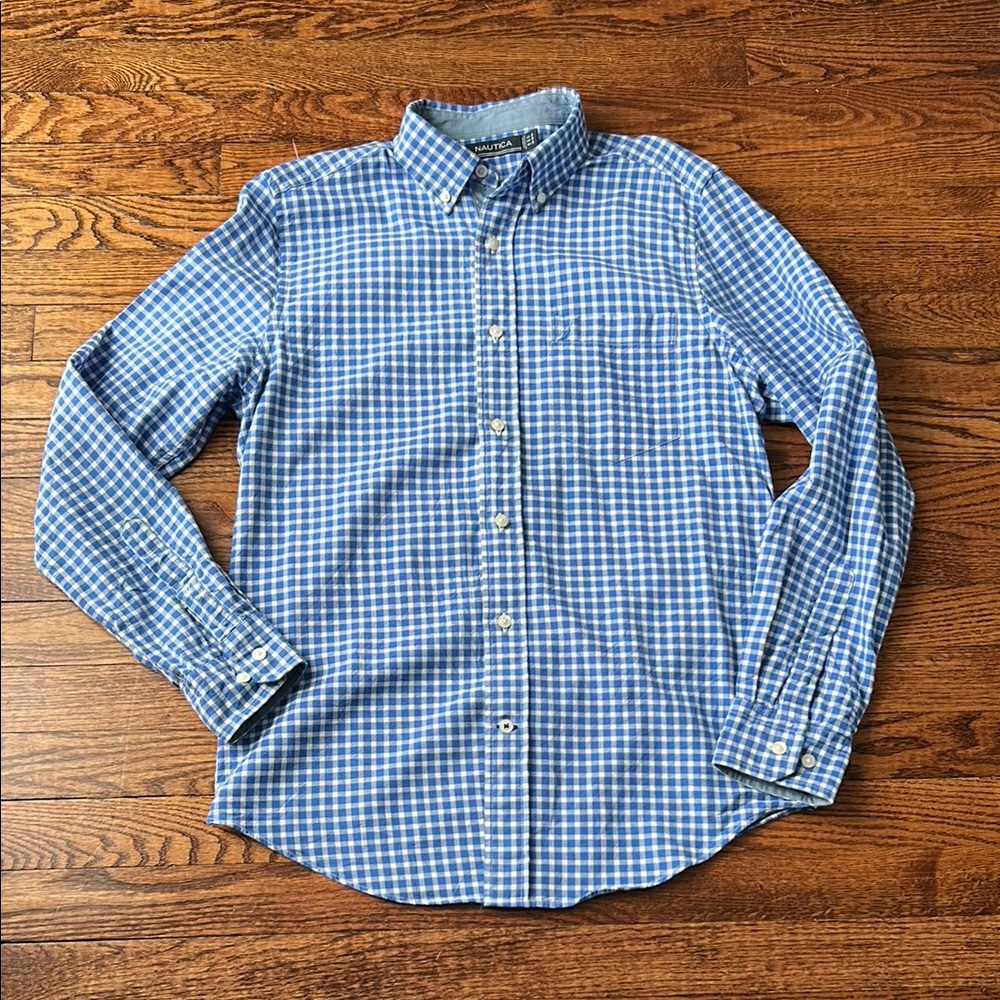 Nautica Blue Casual Button Down Shirt Gingham Check